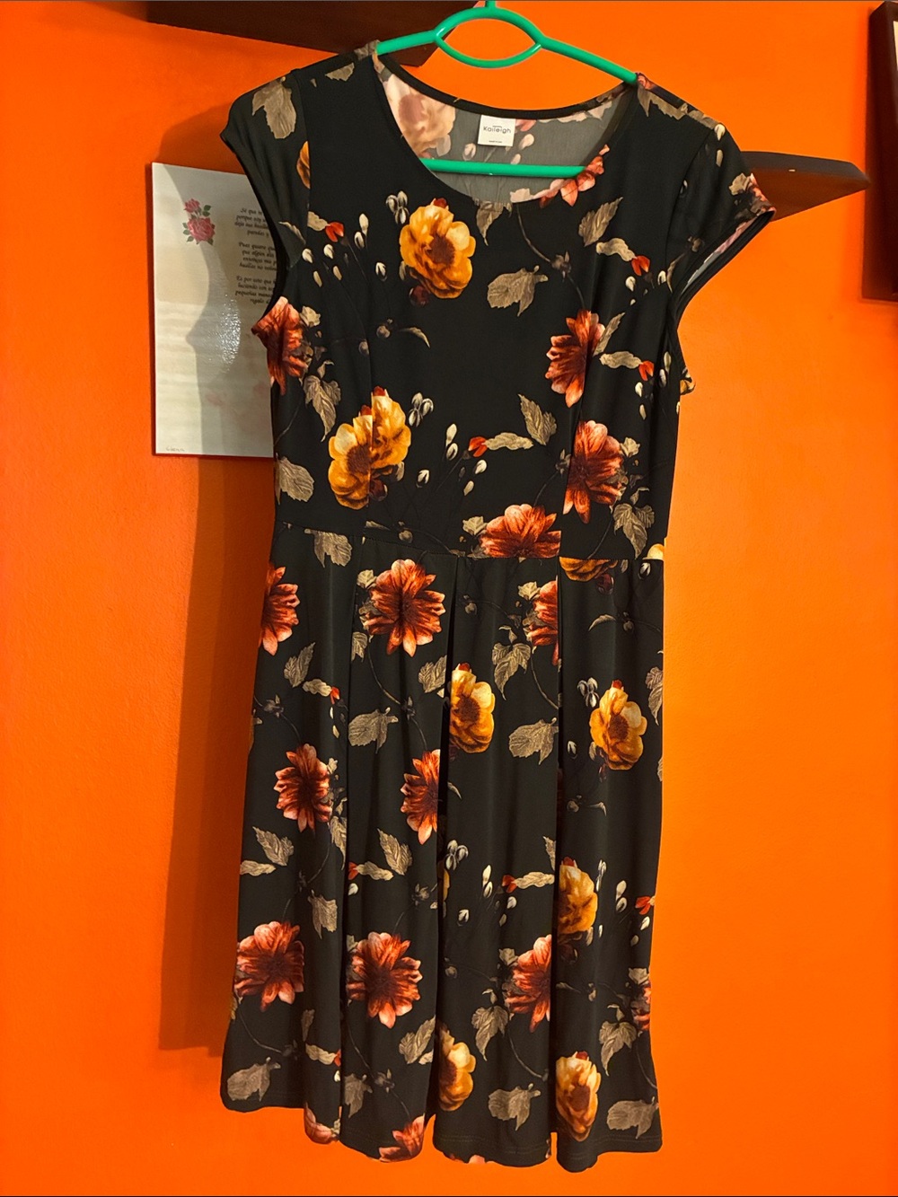 Kaileigh Black Floral Dress with Orange and Yellow Blooms